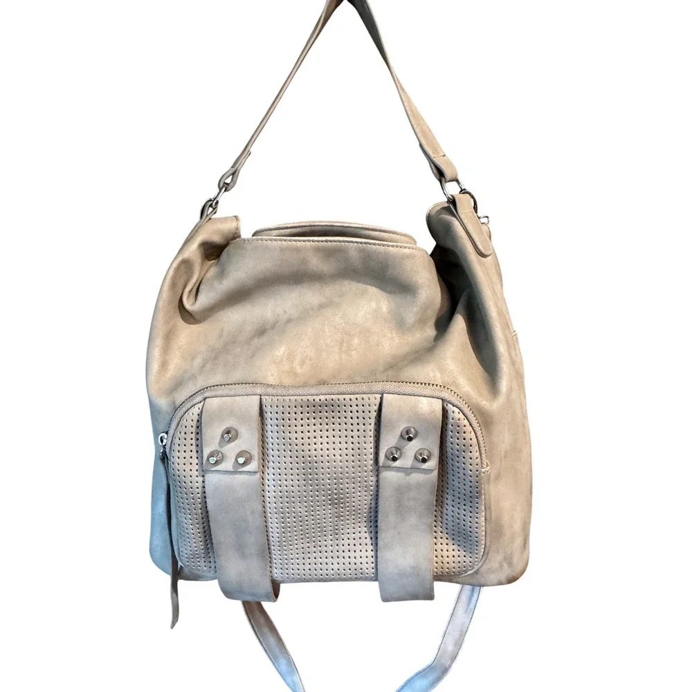 She & Lo Next Chapter Gray Faux Leather Shoulder Studded Detail  Hobo‎ Crossbody